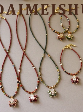 原创马年复古精致红色滴油转盘小马项链轻奢高级感气质百搭锁骨链