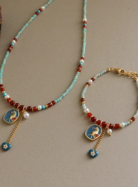 时尚精致双面滴油小马天然石珍珠项链配饰女轻奢小众高级感锁骨链