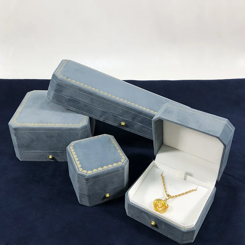 欧式八角湖蓝绒布烫花边首饰包装盒戒指耳环项链手链盒饰品盒,包装,礼品盒,淘宝优惠券,粉丝福利购,淘宝优惠卷