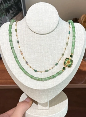 夏季时尚精致清新简约滴油绿色算盘珠串珠项链轻奢高级感锁骨链女