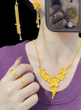 镀金三生花项链女真繁花套链备婚三金道具新娘结婚首饰