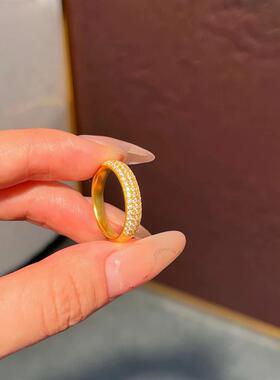 满钻繁星沙金戒指满天星镶嵌钻圈指环ins黄金色金店同款轻奢欧美