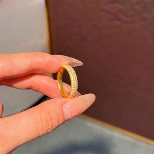 满钻繁星沙金戒指满天星镶嵌钻圈指环ins黄金色金店同款轻奢欧美