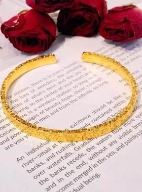 重工沙金碎冰冰亮闪闪开口金黄色手镯精致金店款女式手环手镯直播