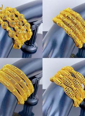 三金首饰结婚仿真时尚24k镀金卡扣格纹手镯婚庆尼日利亚新娘镯子