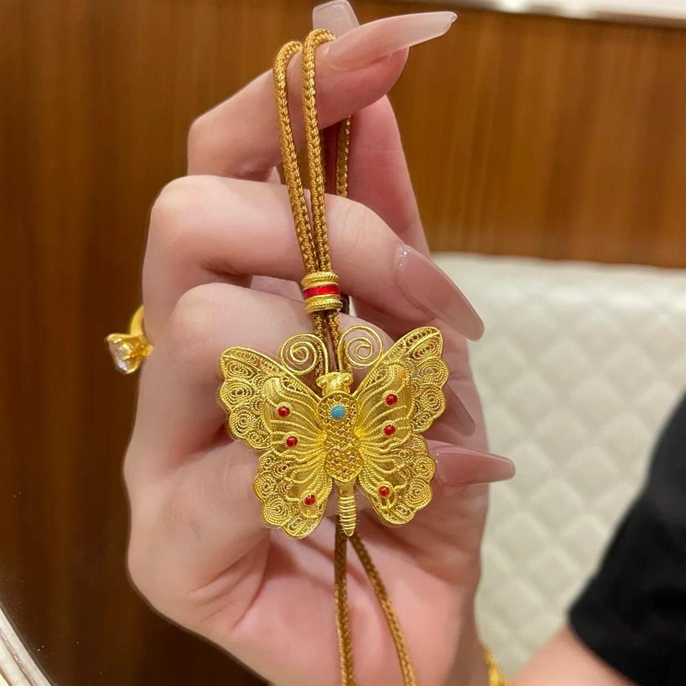 韦雪同款蝴蝶项链琳琅花丝蝴蝶吊坠女真沙金老铺锁骨链金店同款