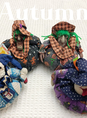 日本正版万圣节限定鬼脸娃娃摆件树脂可爱豆袋布艺玩具公仔玩偶