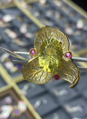 意大利款天然柠檬水晶S925银女款戒指黄水晶活口戒指双层工艺镶嵌