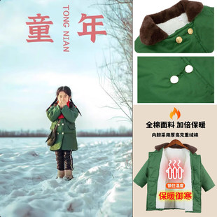 军大衣儿童男童女童东北绿色棉袄防寒保暖棉服防寒外套棉服帽子包