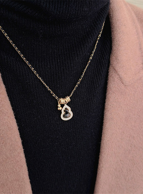 美拉德咖色虎眼石葫芦吊坠项链奶茶新款小众高级感锁骨毛衣链配饰