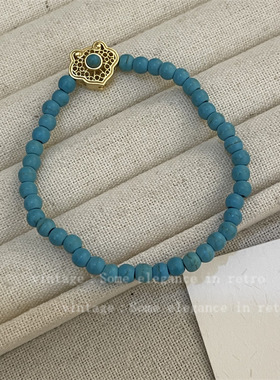新中式蓝色串珠手链弹力调节多巴胺气质小众百搭手饰高级感配饰女