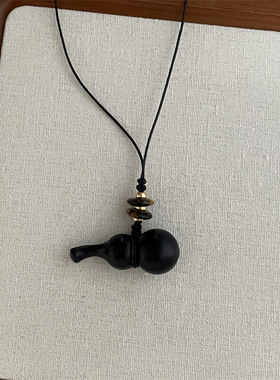 新中式木质黑色葫芦抽拉项链女文艺简约个性时尚秋冬长款毛衣链