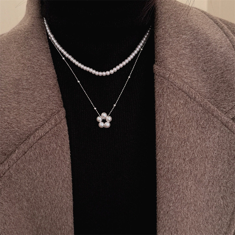 法式简约珍珠花朵项链女气质轻奢小众锁骨链双层叠戴时尚毛衣链,饰品/流行首饰/时尚饰品新,项链,淘宝优惠券,粉丝福利购,淘宝优惠卷