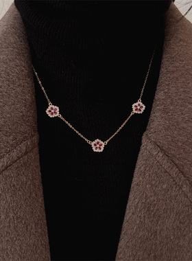 新中式国风红色花朵本命年项链轻奢精致气质百搭锁骨链手链配饰