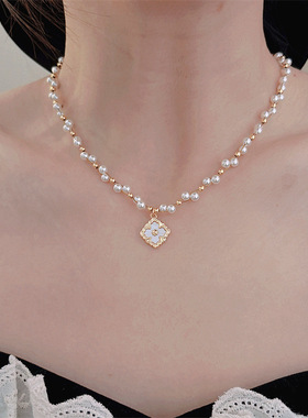 日韩ins新款超气质贝母高亮珍珠爱心冷淡风甜美简约锁骨链