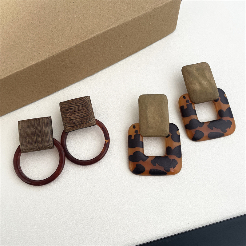 欧美复古豹纹镂空方形耳环独特时尚高级感轻奢气质时尚小众耳环