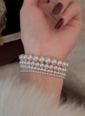 S家曼塔玫瑰粉珍珠弹力手链女简约大方日常百搭手串可叠戴