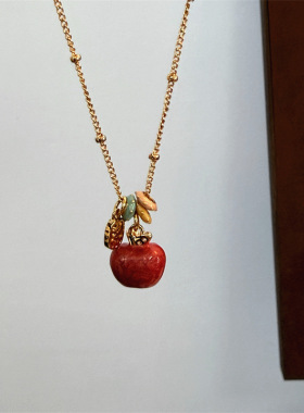 新中式红色滴油苹果项链精致独特气质颈链百搭秋冬高级感毛衣链