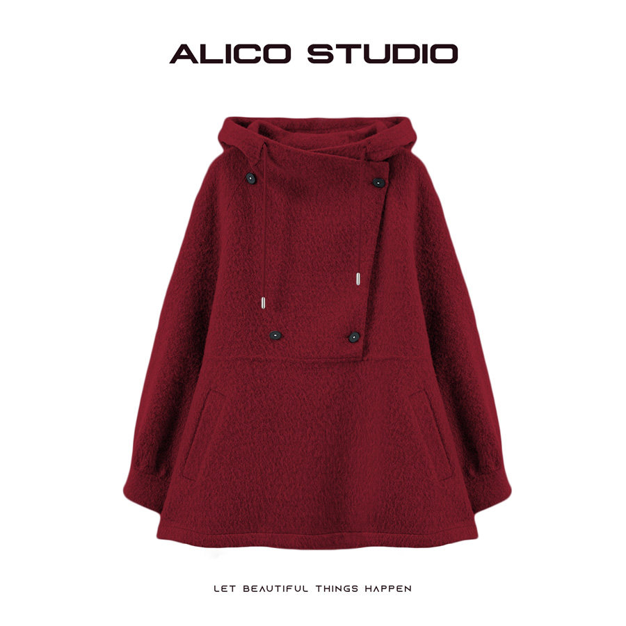 喜乐XILE 【巴萨罗纳】秋冬新款高级连帽卫衣款绵羊毛大衣