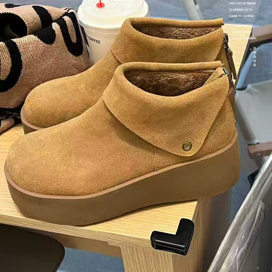 喜乐XILE 新款秋冬加绒复古高帮保暖厚底增高雪地靴