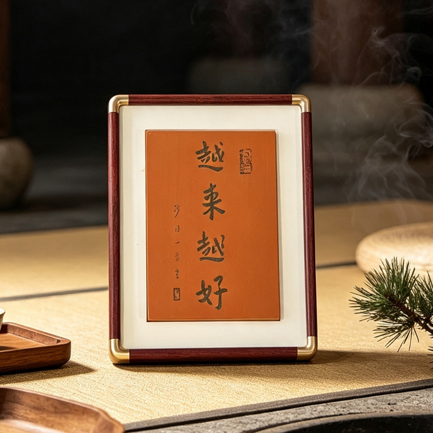 越来越好闽南红砖雕刻书法摆件