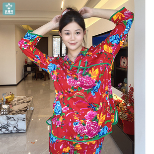 东北大花睡衣套装 休闲宽松家居服纯棉两件套盘扣德绒绵绸花布衣服
