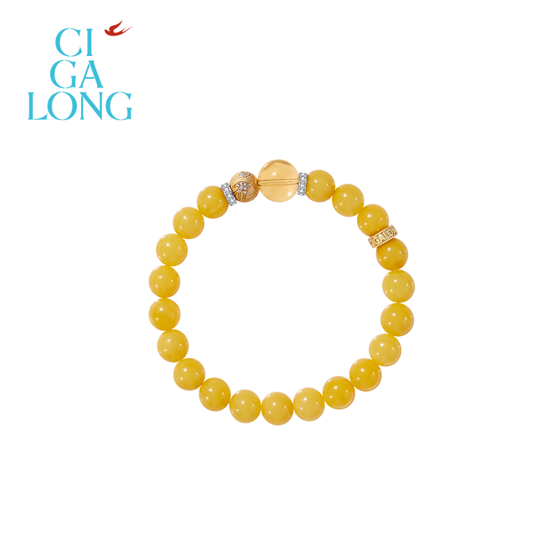 CIGALONG龙梓嘉天然黄水晶蜜蜡手串珠落玉盘新中式珠宝礼物
