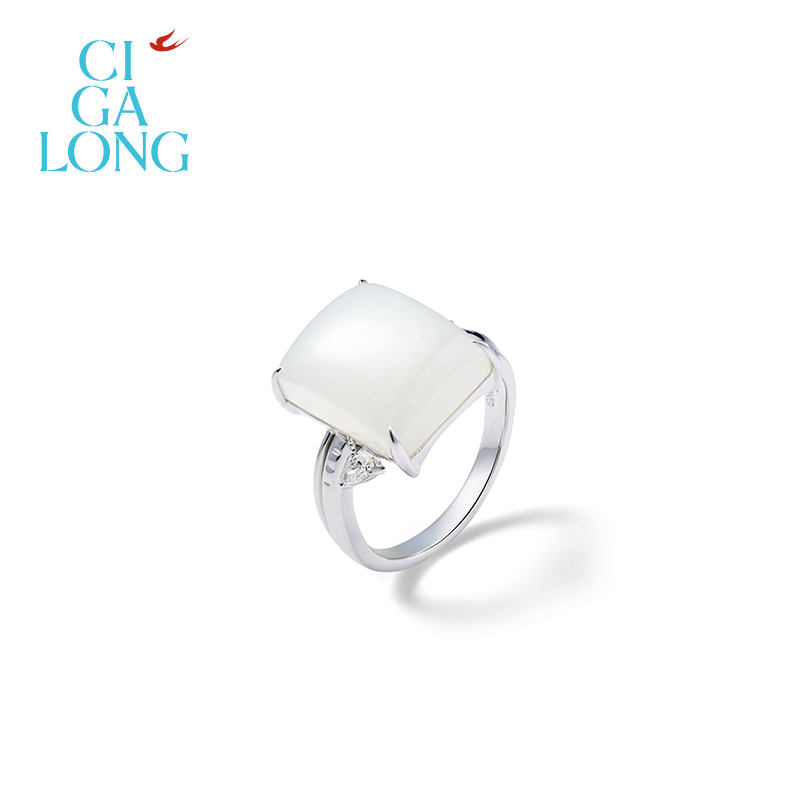 CIGALONG龙梓嘉素锦和田玉戒指原创新品铂金手饰新中式珠宝