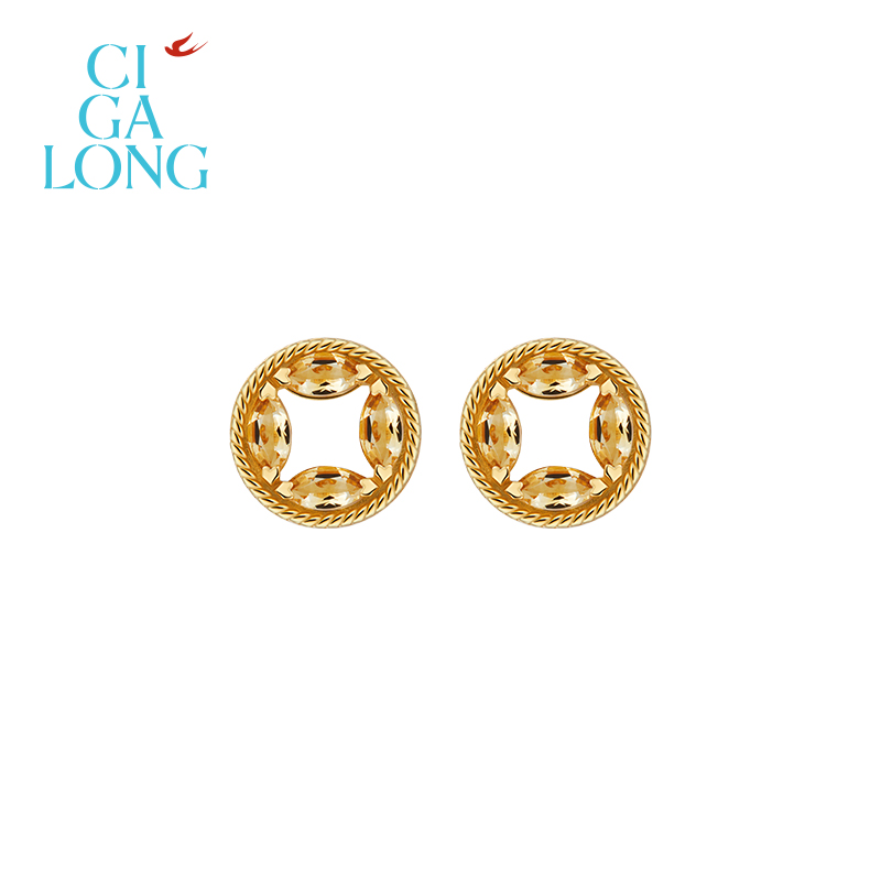 赵晓卉同款CIGALONG龙梓嘉铜钱纹黄水晶耳钉东方悠然新中式珠宝