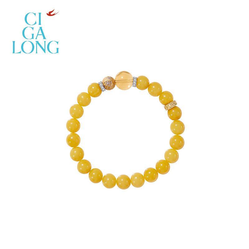 CIGALONG龙梓嘉天然黄水晶蜜蜡手串新中式珠宝38礼物