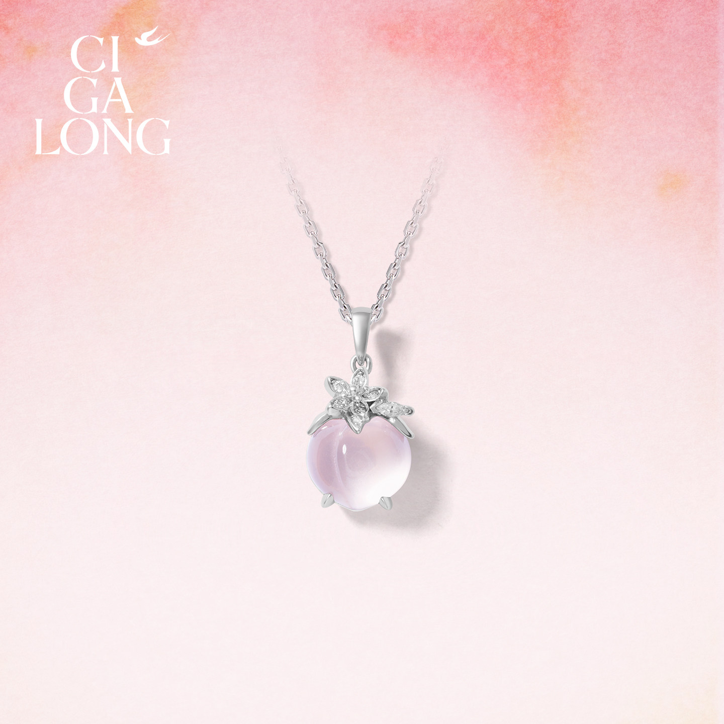 [新品]CIGALONG龙梓嘉小蜜桃项链粉水晶耳钉十二花神珠宝礼物
