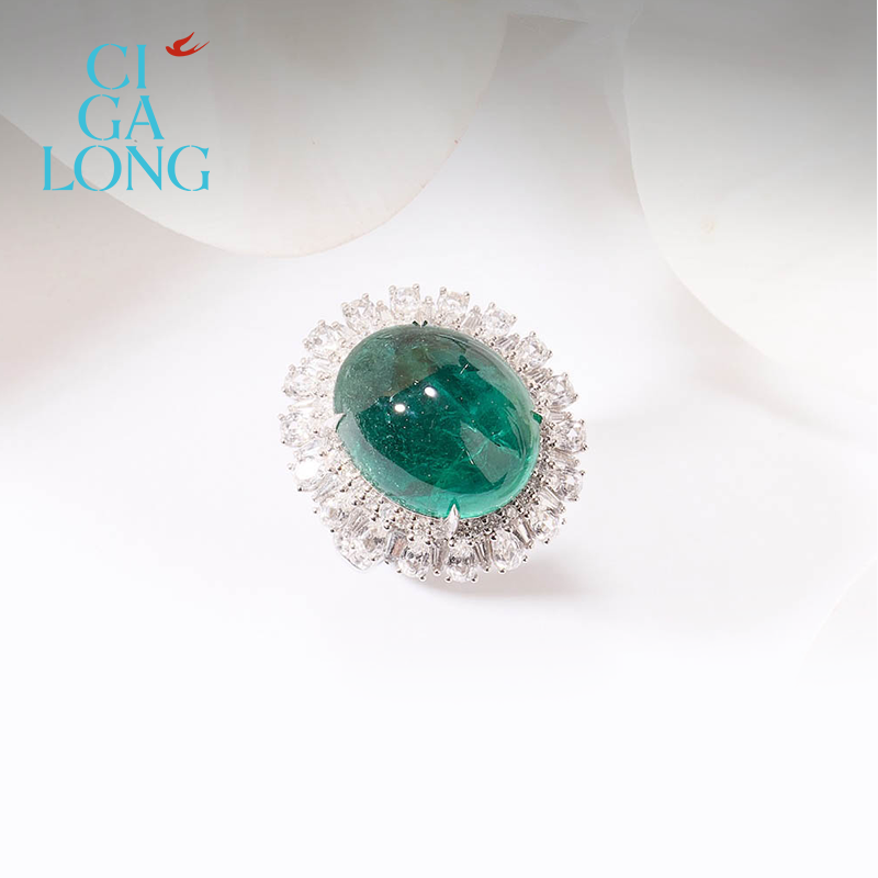 CIGALONG龙梓嘉PT950祖母绿戒指新中式高级珠宝
