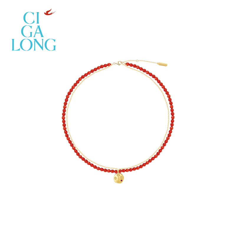 CIGALONG龙梓嘉五福临门红玛瑙红宝石项链福禄新中式珠宝圣诞礼物