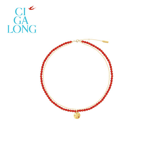 CIGALONG龙梓嘉五福临门红玛瑙红宝石项链福禄新中式珠宝圣诞礼物