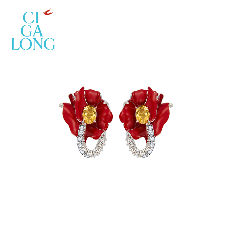 毛晓彤同款CIGALONG龙梓嘉虞美人黄水晶耳钉新中式珠宝圣诞礼物