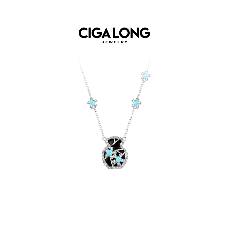 CIGALONG龙梓嘉寒梅窗格绿松石耳钉项链东方悠然新中式珠宝