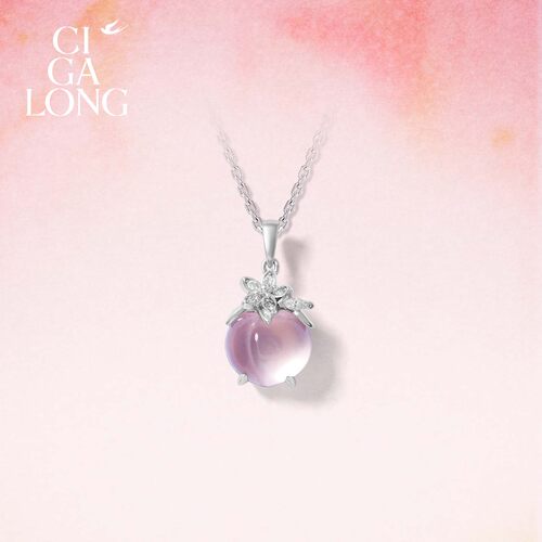 [新品]CIGALONG龙梓嘉小蜜桃项链粉水晶耳钉十二花神珠宝520礼物