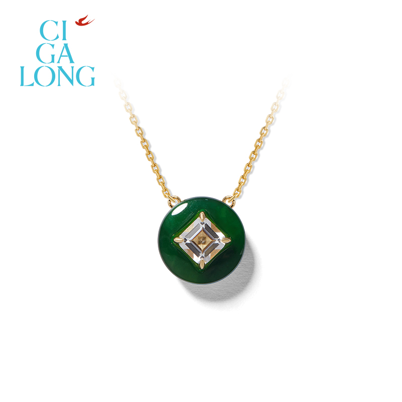 CIGALONG龙梓嘉钱纹花窗绿翡翠项链耳钉戒指新品系列新中式珠宝