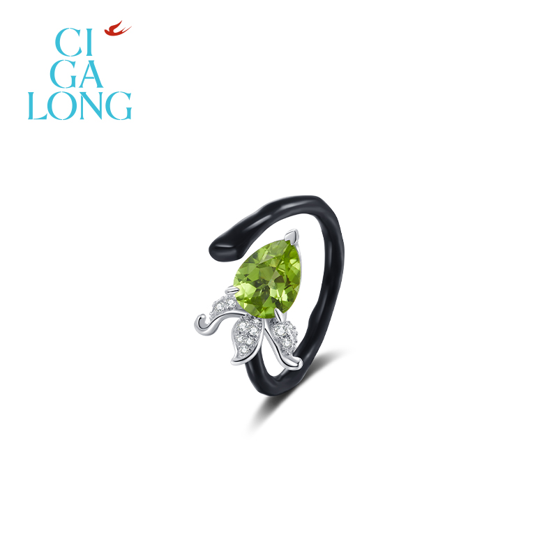 CIGALONG龙梓嘉藕花橄榄石戒指S925银苏州园林新中式新款珠宝