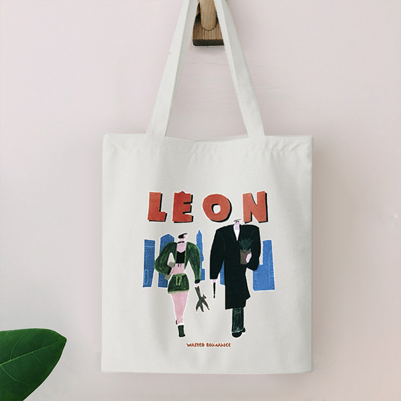 原宿慵懒风斜挎帆布包 leon这个杀手不太冷ins插画简约复古百搭