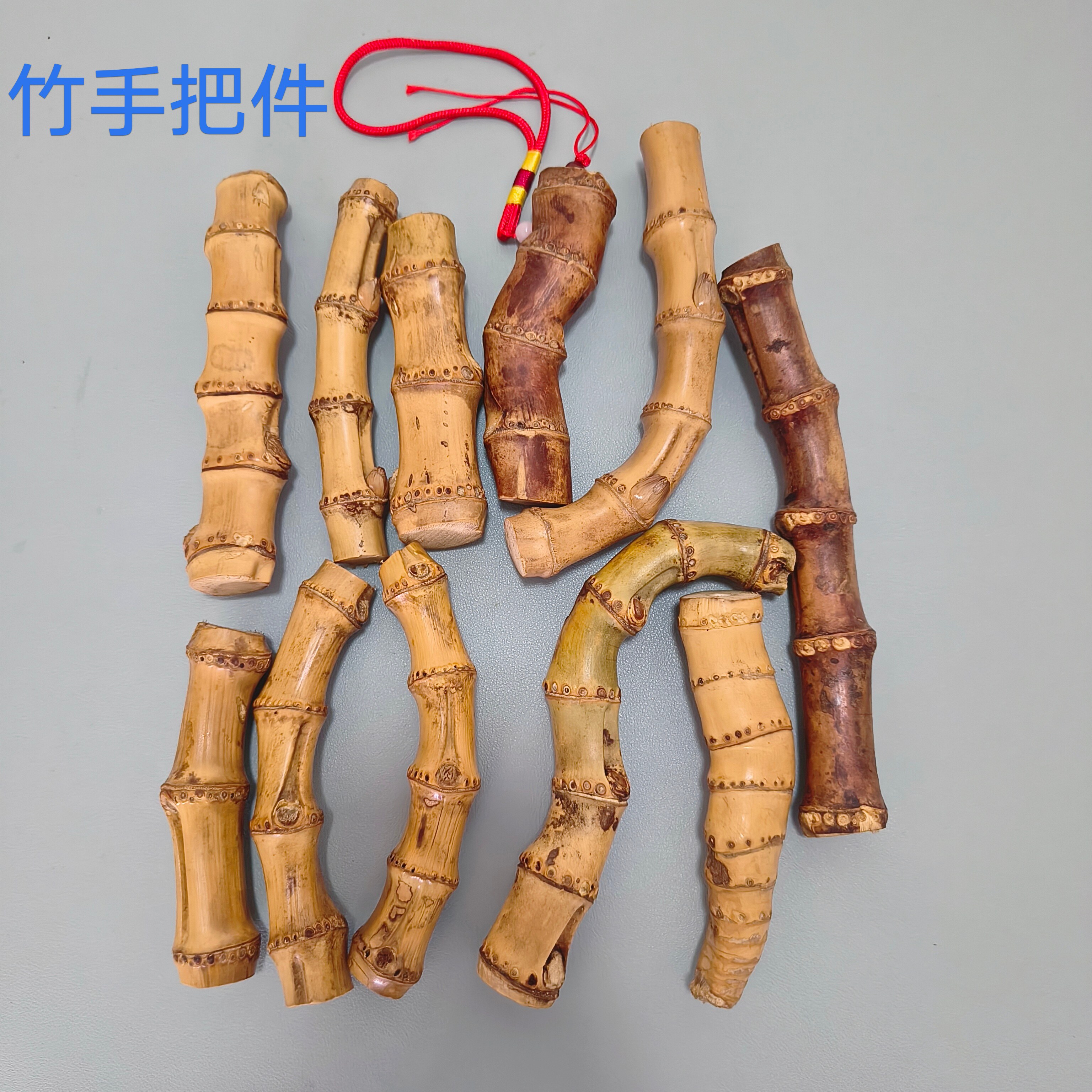 天然竹鞭手把件竹雕竹根把玩摆件纯手工打磨文玩竹根雕刻印章料子