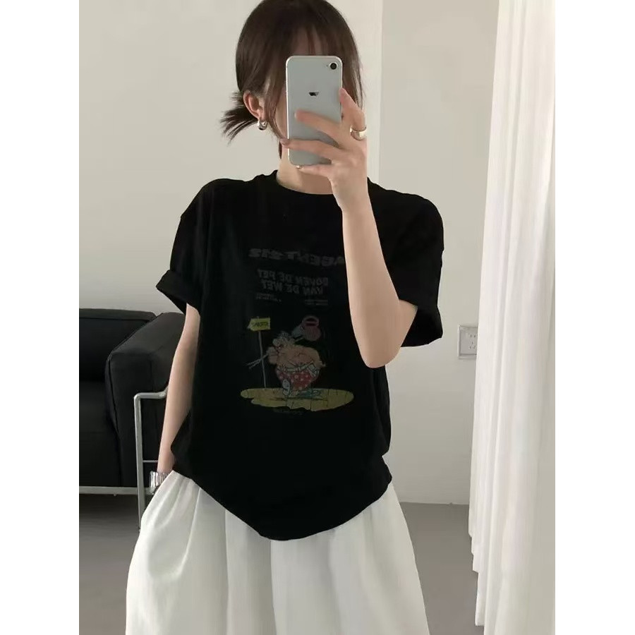 夏季韩系卡通字母宽松短袖T恤女