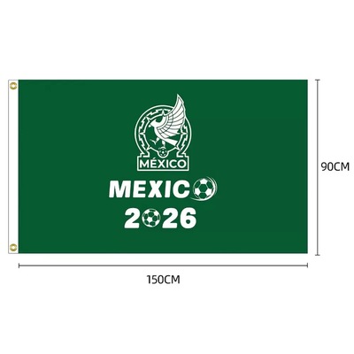 2026美加墨世界杯旗帜横幅户外装饰3X5FT数码印比赛旗帜横幅定制