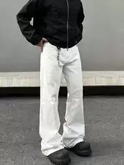 American Street Style Bootcut White Jeans Unisex Versatile Straight-Leg Slightly Flared Slim Fit Cleanfit Pants