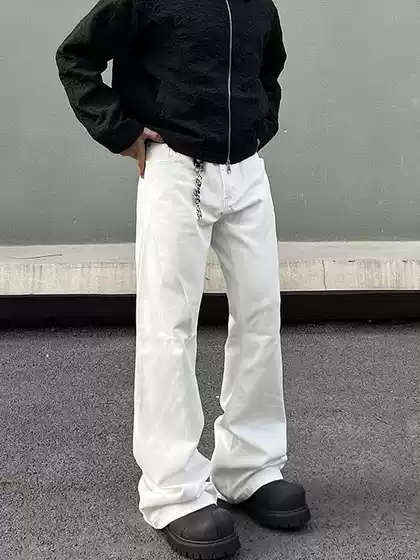 American Street Style Bootcut White Jeans Unisex Versatile Straight-Leg Slightly Flared Slim Fit Cleanfit Pants