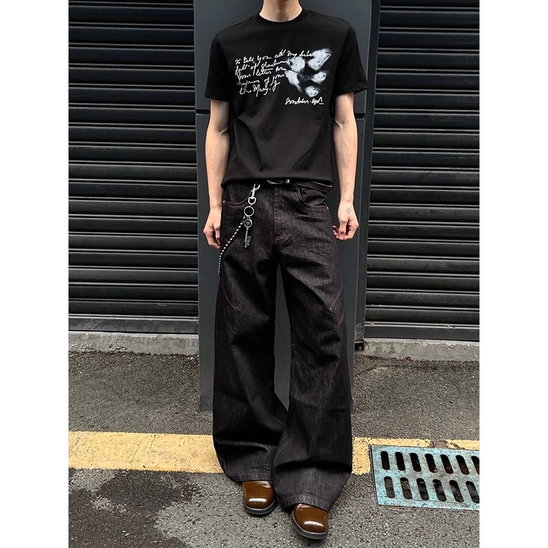 美式街头cleanfit丹宁红刃牛仔裤
