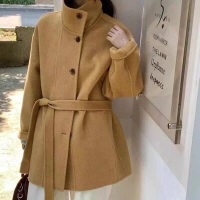 反季立领双面羊绒大衣女短款收腰高级感小个子小香风羊毛呢外套厚