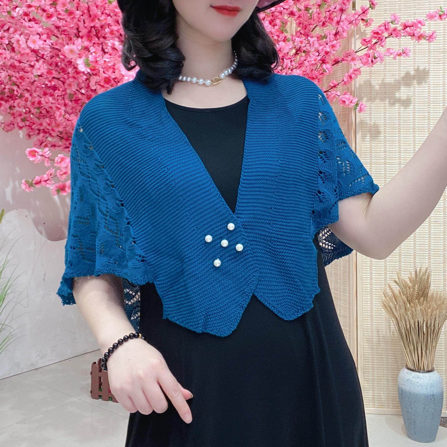 春秋夏季百搭珍珠针织礼服旗袍披肩女2024新款空调坎肩装饰小外套