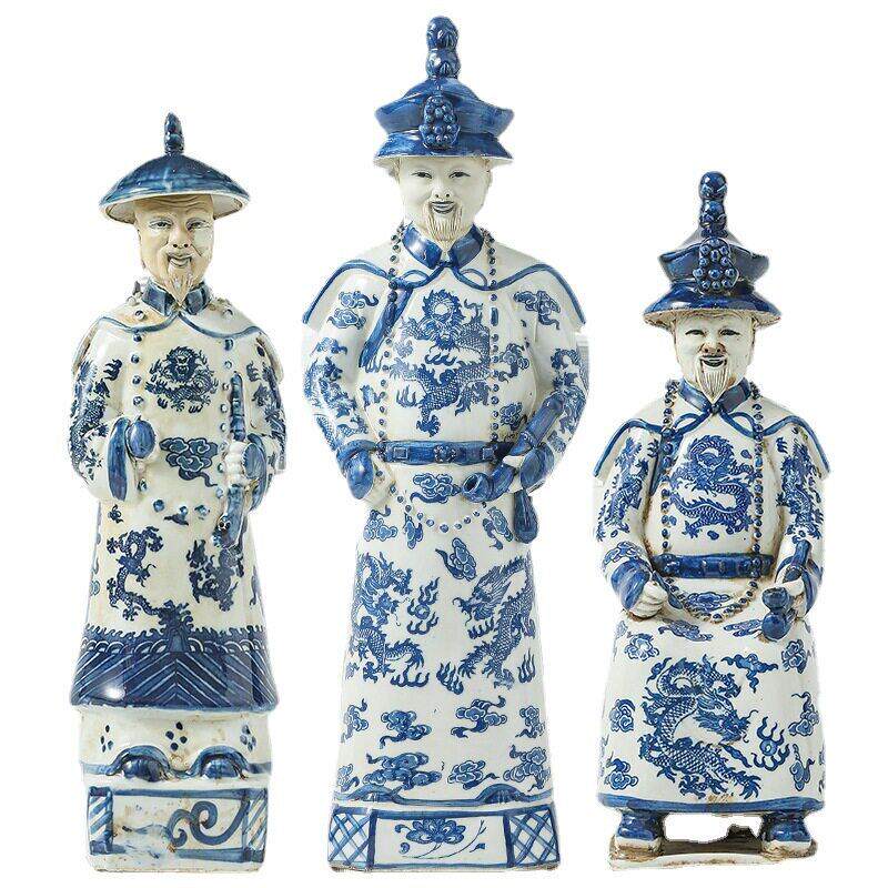 景德镇陶瓷人物摆件工艺品复古中式清三皇帝客厅博古架创意摆设