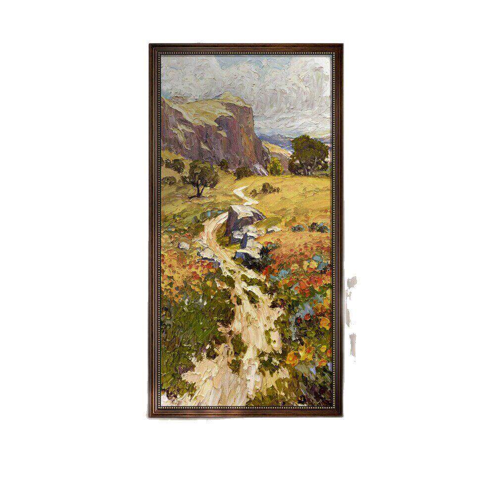 中古风玄关装饰画风景油画法式复古走廊尽头壁画入户正对门挂画竖